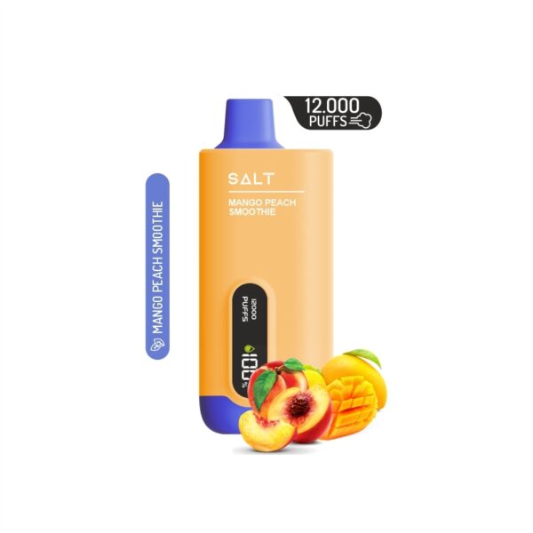 Saltica Ekranlı 12000 Mango Peach Smoothie, taze meyve aromasını uygun fiyatla ve salt nikotinle sunan pratik bir kullan-at vape.