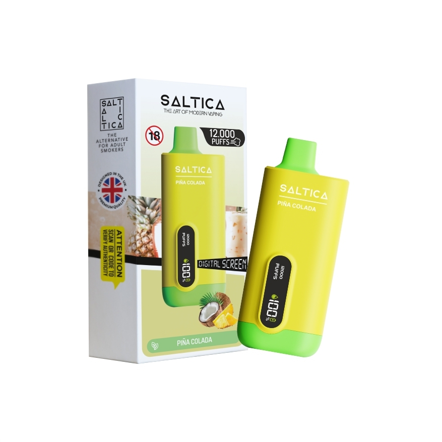 Saltica Ekranlı 12000 Pina Colada Uygun fiyatlı Saltica ekranlı 12000 puff Pina Colada kullan at vape bar, salt nikotin ile taze ananas ve hindistan cevizi aroması sunar.