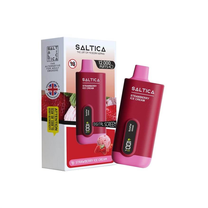 Saltica Ekranlı 12000 Strawberry Ice Cream Saltica Ekranlı 12000 Strawberry Ice Cream, çilekli dondurma tadı ve uygun fiyatıyla uzun ömürlü salt nikotin sunar.