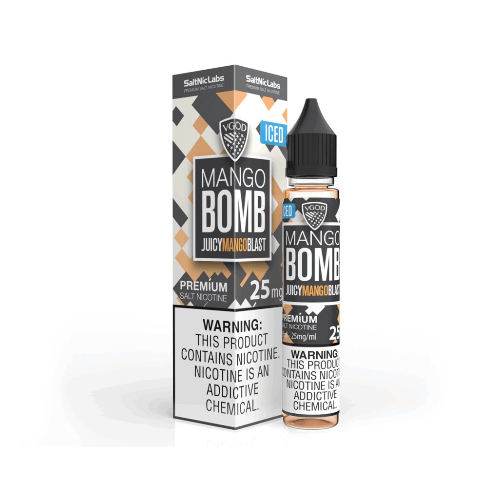 Uygun fiyatlı Vgod 30ml Mango Bomb salt nikotin likiti, yoğun mango tadı ve tatmin edici buhar sunar.
