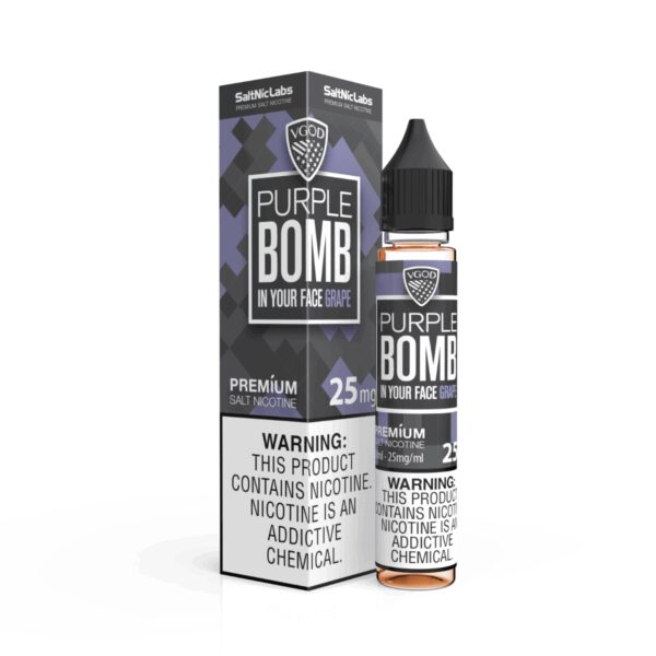 Uygun fiyatlı Vgod Purple Bomb 30ml salt nikotin likit, yoğun üzüm ve meyve karışımıyla güçlü bir keyif sunar.