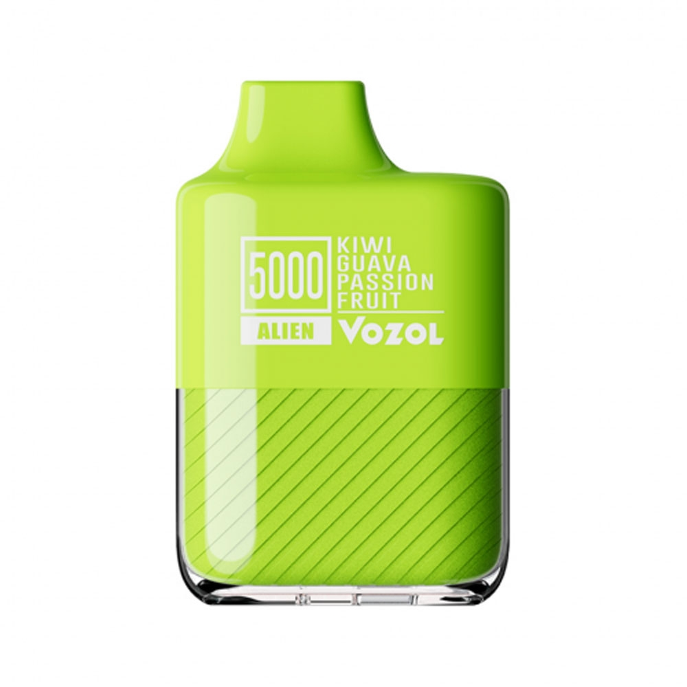 Vozol Alien 5000 Kiwi Guava Passion Fruit Kivi, guava ve çarkıfelek meyvesi aromalı Vozol Alien 5000, uzun ömürlü salt nikotin keyfi ve uygun fiyat sunar.