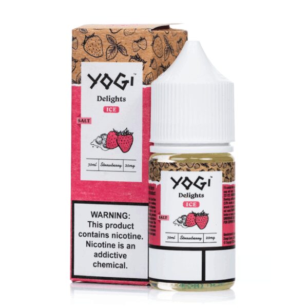 Uygun fiyatlı salt nikotin likit Yogi Delight Strawberry Ice, ferah çilek tadını yoğun buz etkisiyle sunar.