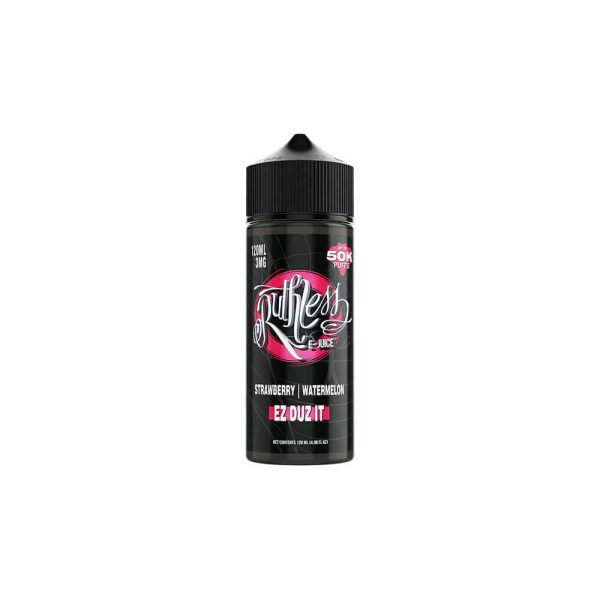 Uygun fiyatlı 120ml Ruthless Ez Duz It likiti, çilek ve karpuzun ferah uyumuyla salt nikotin için idealdir.
