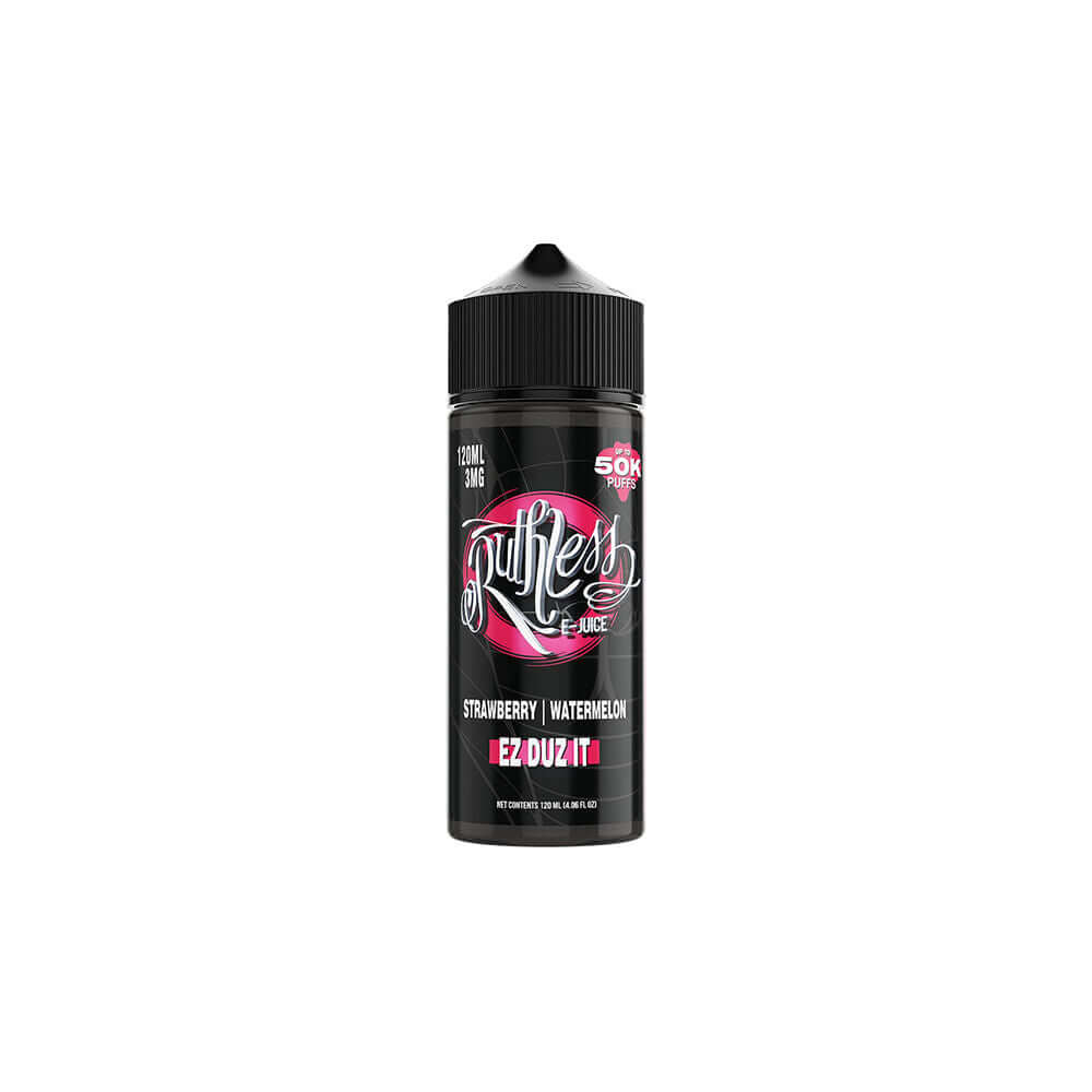 Ruthless Ez Duz It Likit 120ml Çilek Karpuz Uygun fiyatlı 120ml Ruthless Ez Duz It likiti, çilek ve karpuzun ferah uyumuyla salt nikotin için idealdir.