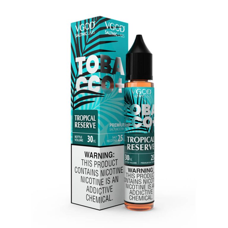 Uygun fiyatlı VGOD Tobacco Plus Tropical Reserve, tütün ve tropikal meyve lezzetleriyle yüksek salt nikotin sunar.