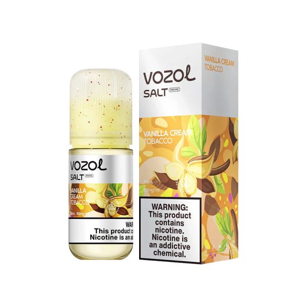 Uygun fiyatlı 30ML Vozol Vanilla Cream Tobacco, vanilya kreması ve tütün lezzetini 30MG veya 50MG salt nikotin ile sunar.