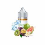Uygun fiyatlı 35mg ve 50mg salt nikotin seçenekleriyle kivi, guava ve çarkıfelek meyvesi tatlarını vanilya kremasıyla birleştiren likit.