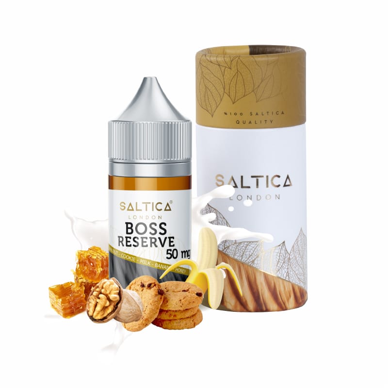 Saltica Boss Reserve Salt Likit - 3 Uygun fiyatlı Saltica Boss Reserve Salt Likit, ceviz, kurabiye, süt, muz ve bal aromalarıyla 35mg ve 50mg salt nikotin seçenekleri sunar.