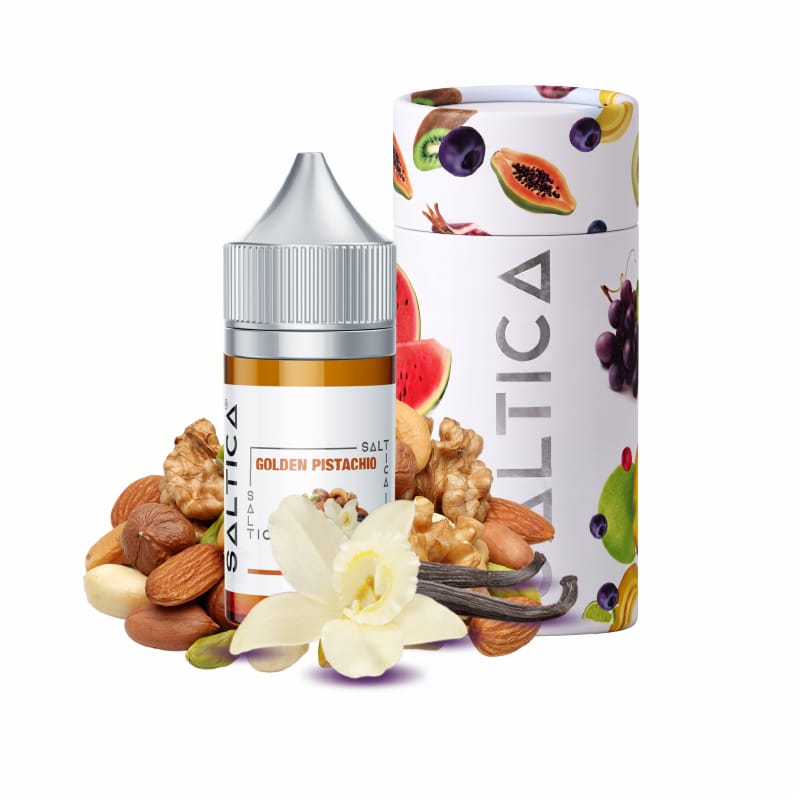 Saltica Golden Pistachio Salt Likit 35/50mg - 3 Uygun fiyata kavrulmuş Antep fıstığı ve kremsi lezzet sunan 35mg ve 50mg salt nikotinli Saltica Golden Pistachio likiti.