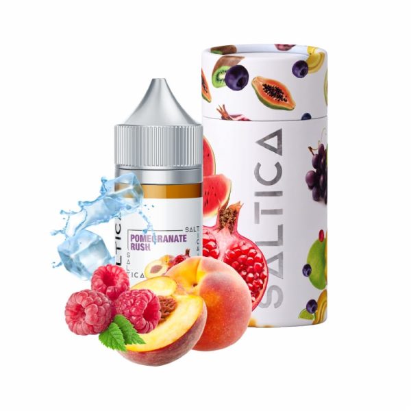 Uygun fiyatlı Saltica Pomegranate Rush salt nikotin likiti, zengin nar ve meyve aromalarıyla 35mg ve 50mg seçenekleri sunar.