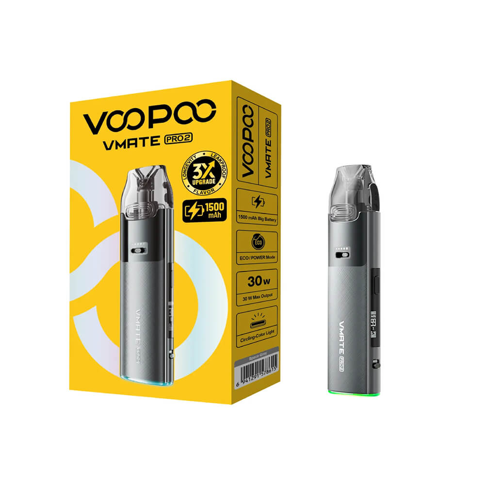 Voopoo Vmate Pro 2 Pod Mod 1500mAh - 4 1500 mAh pil ve 30W güç sunan Voopoo Vmate Pro 2 Pod Mod, uygun fiyatıyla salt nikotin için idealdir.